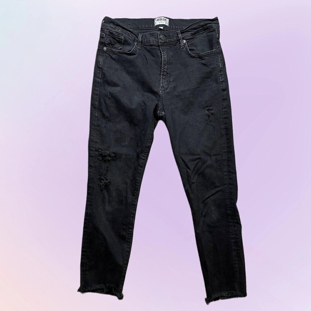 AGOLDE Distressed Denim Skinny Jeans Black Size 31 Style A018-C786 Cut 40627